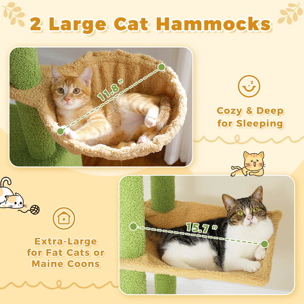 Cactus Cat Tree Floor to Ceiling Cat Tower with Sisal Scratching Post,Comfortable Hammock for Multi-Cat Homes,Cat Accessories Whispering Desires Shoppe