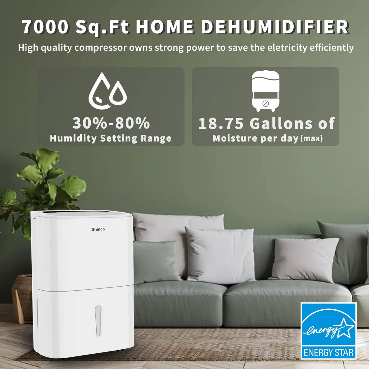 Shinco 150-Pint Large-Room Dehumidifier with Pump