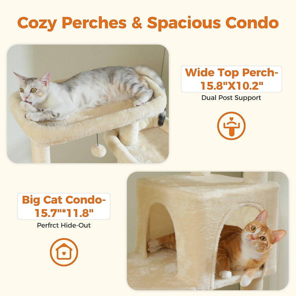 Tall Cat Tree for Indoor Cats Big Cat Tower with Super Large Hammock Cat Climbing Tree with Scratching Posts Condo House Black Whispering Desires Shoppe