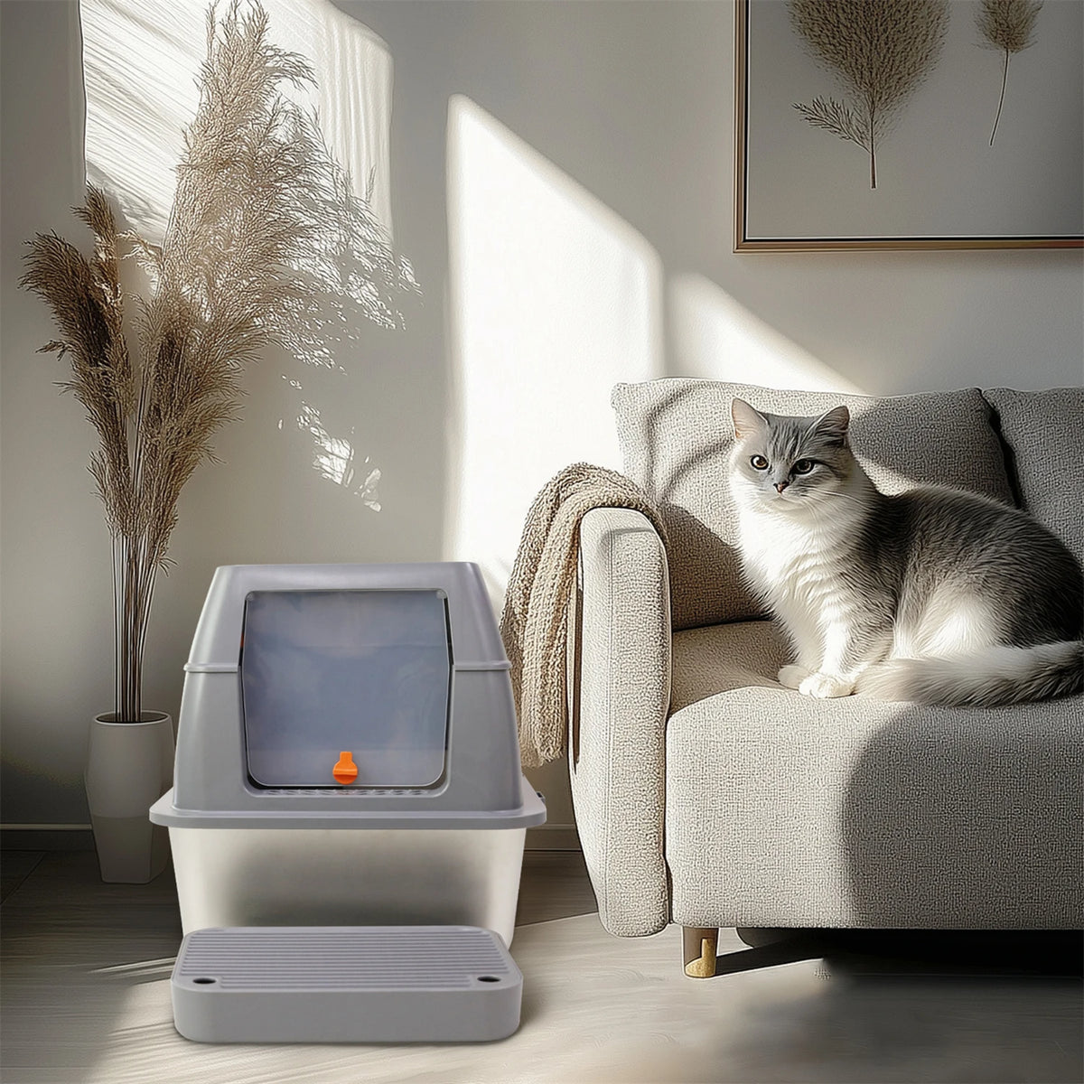 Enclosed Stainless Steel & ABS Cat Litter Box