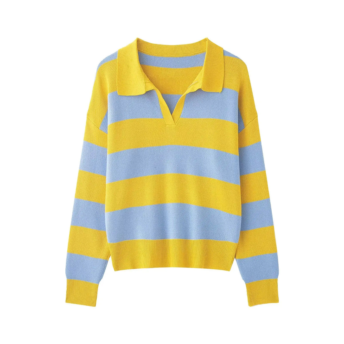 Striped Polo-Collar Long-Sleeve Sweater