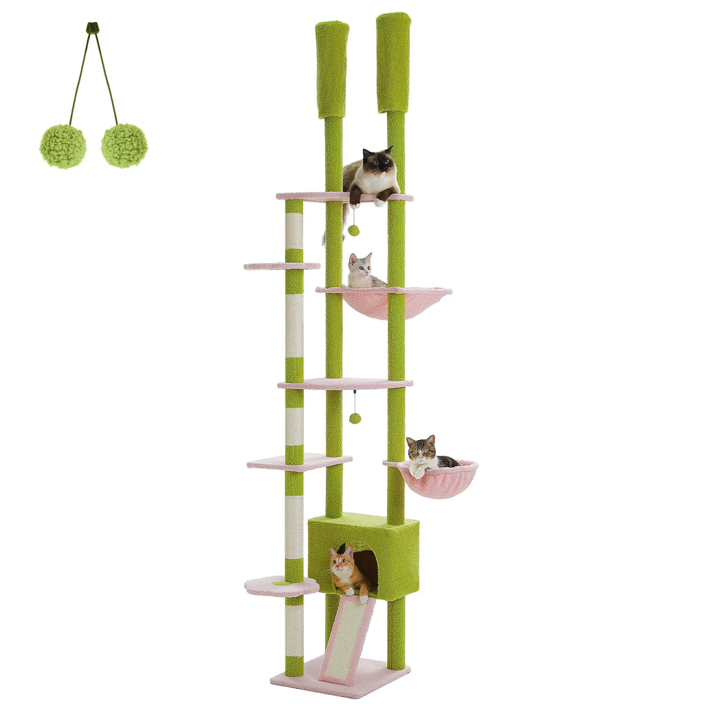 Cactus Cat Tree Floor to Ceiling Cat Tower Adjustable Height with Cat Condo Cozy Hammock and Scratching Post Tall Activity Tree Whispering Desires Shoppe
