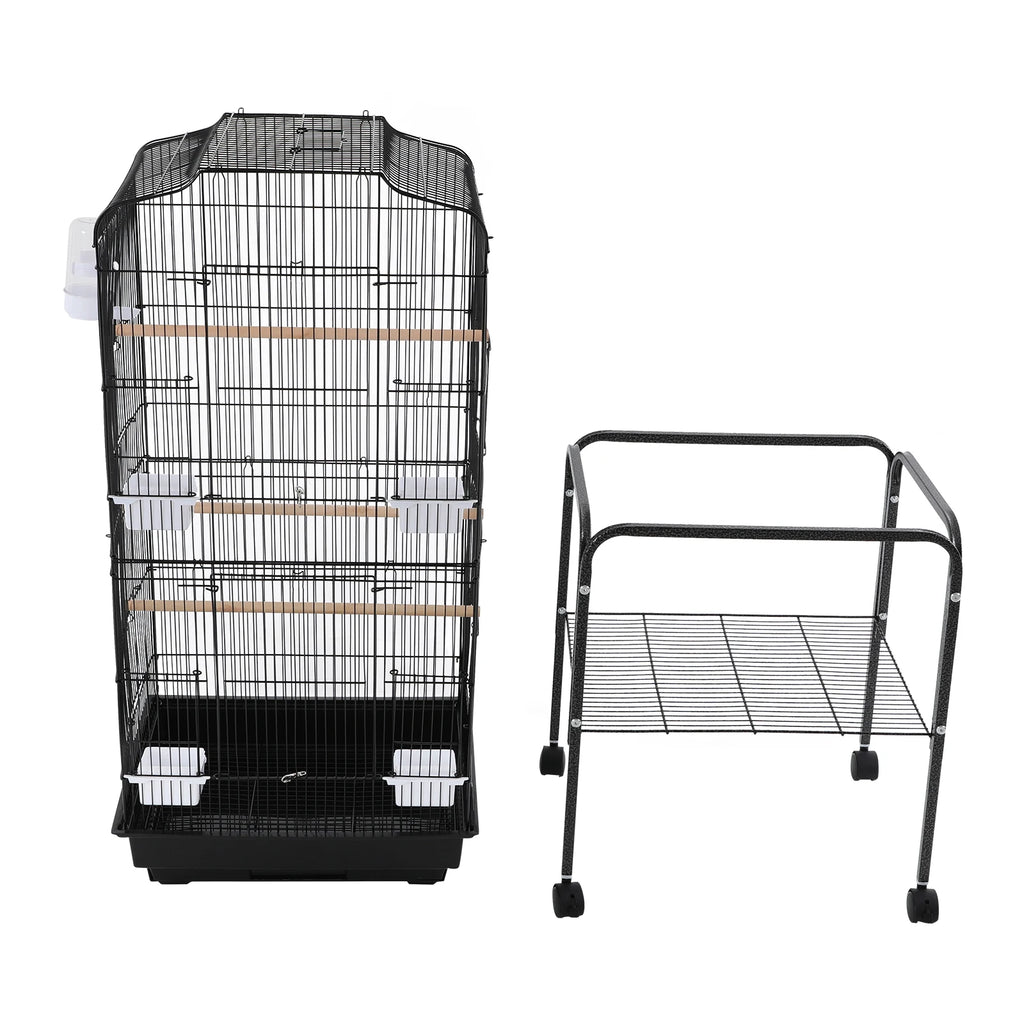 Bird Cage with Rolling Stand & Feeding Bowls