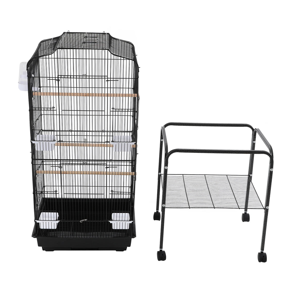Bird Cage with Rolling Stand & Feeding Bowls