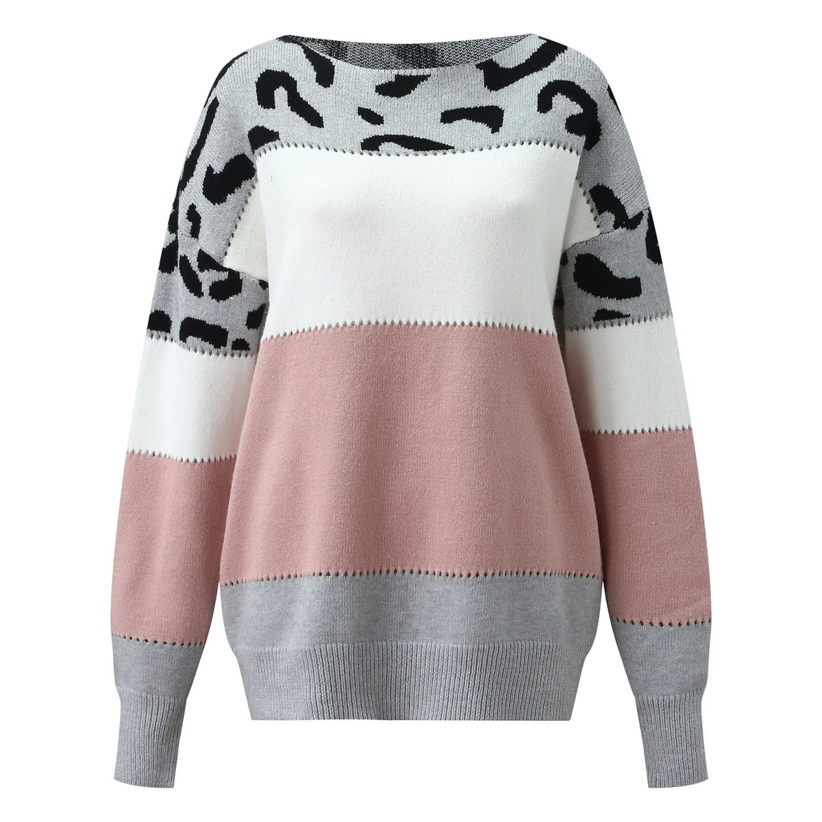 Women Sweaters Contrast Leopard Color Pullovers Loose Autumn Winter Long Sleeve Sweater Jumper Pull Femme Knitwear Oversized Dsers