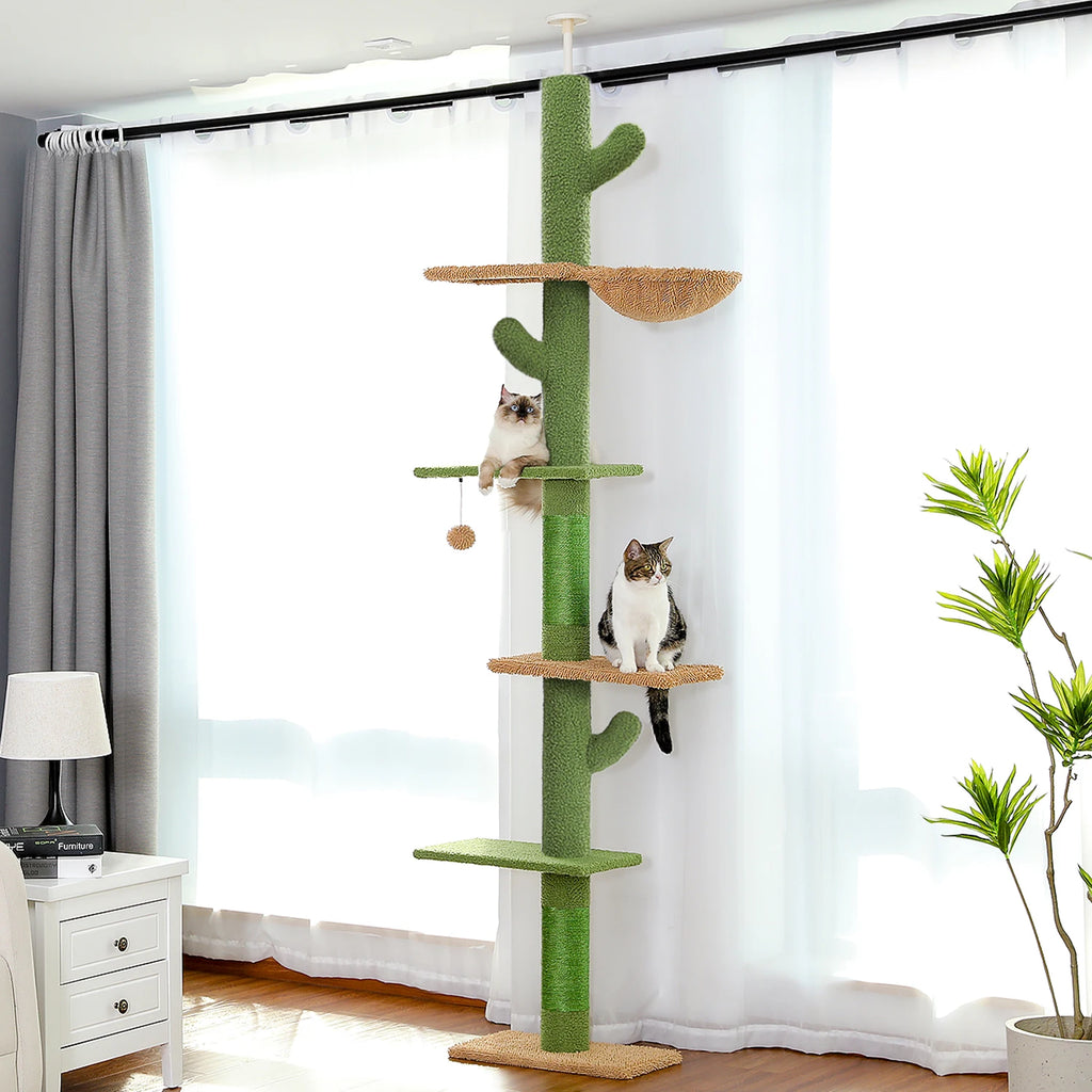 Cactus Cat Tree Floor to Ceiling Cat Tower with Sisal Scratching Post,Comfortable Hammock for Multi-Cat Homes,Cat Accessories Whispering Desires Shoppe