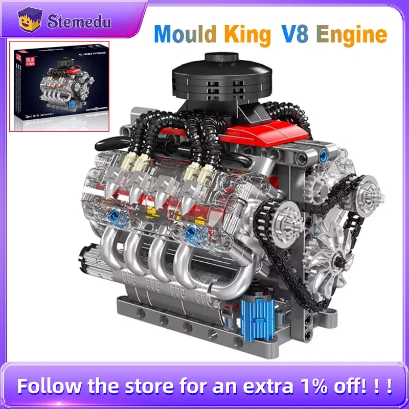 Mould King 10171 V8 Engine Building Block Model – 489 Pieces