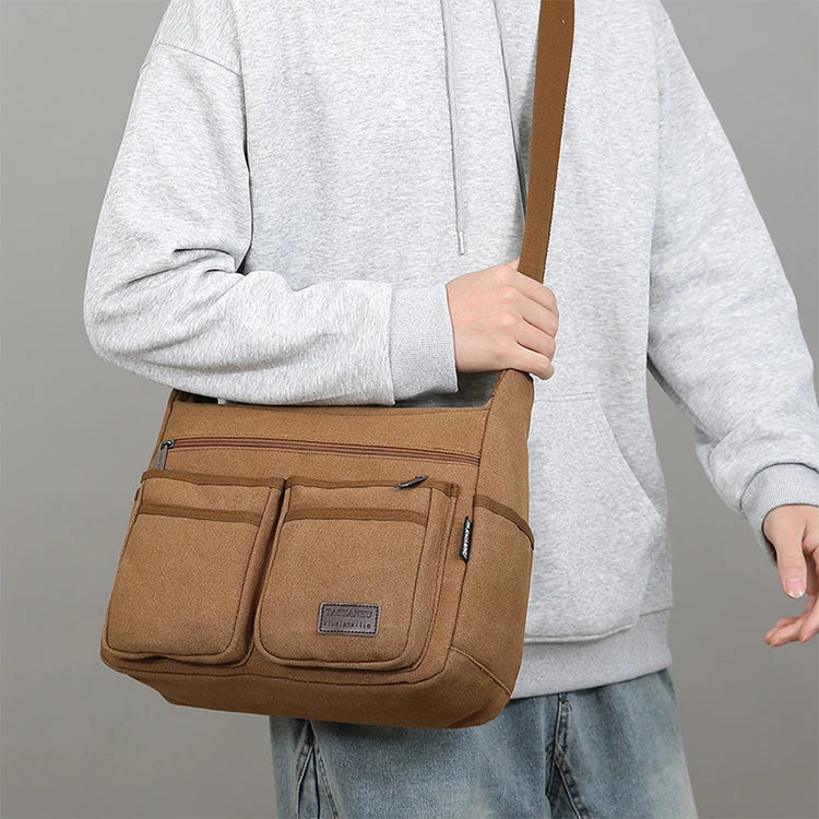 Canvas Crossbody Bag with Zipper Pockets