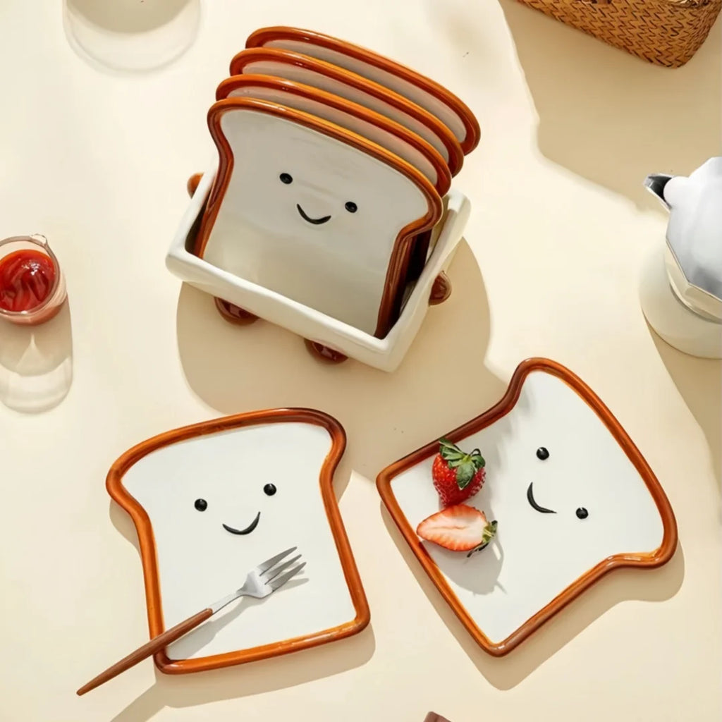 Toast-Design Ceramic Tableware with Storage Box