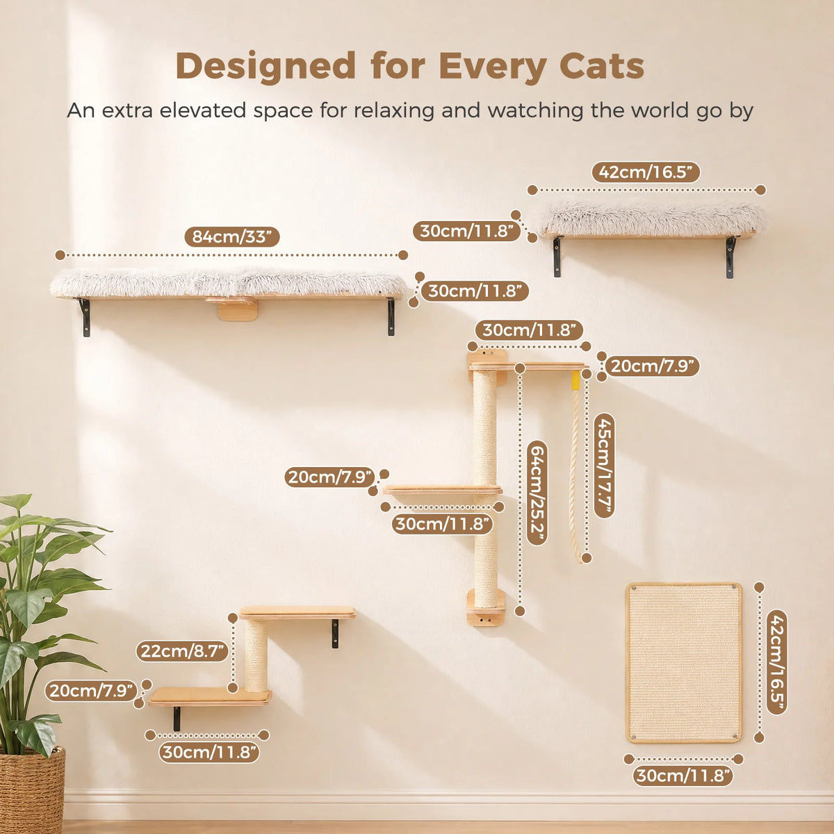 PAWZ Road Five-in-One Wall-Mounted Cat Climbing Set