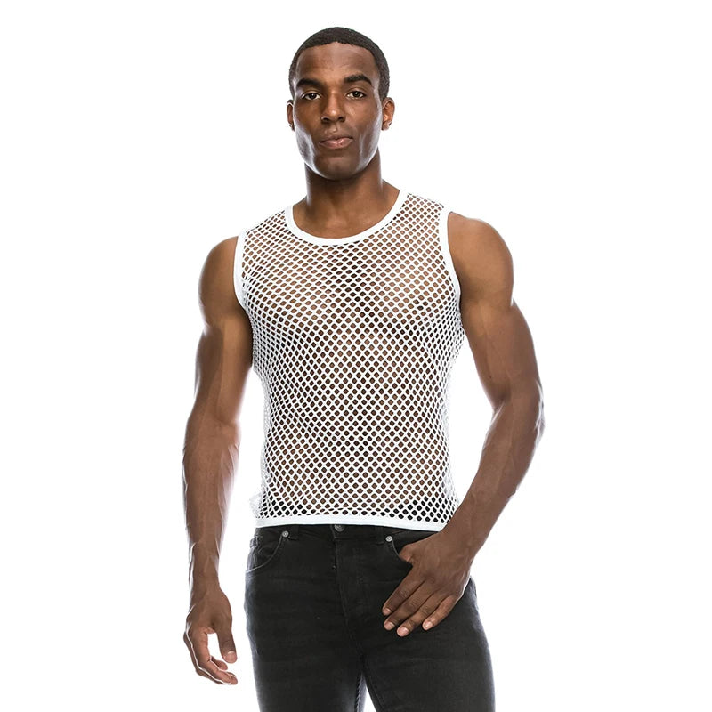 Mens Transparent Sexy Mesh T Shirt  New See Through  Fishnet Long Sleeve Muscle Undershirts Nightclub Party Perform Top Tees Whispering Desires Shoppe