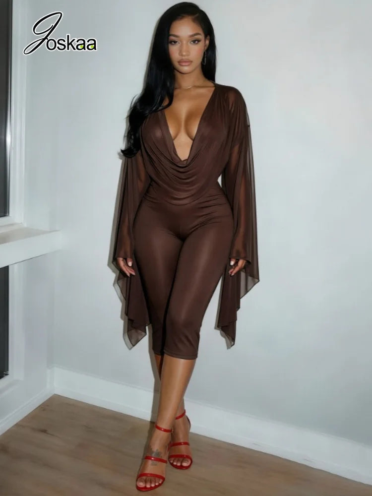 Women's Draped V-Neck Crop Top and Capri Set