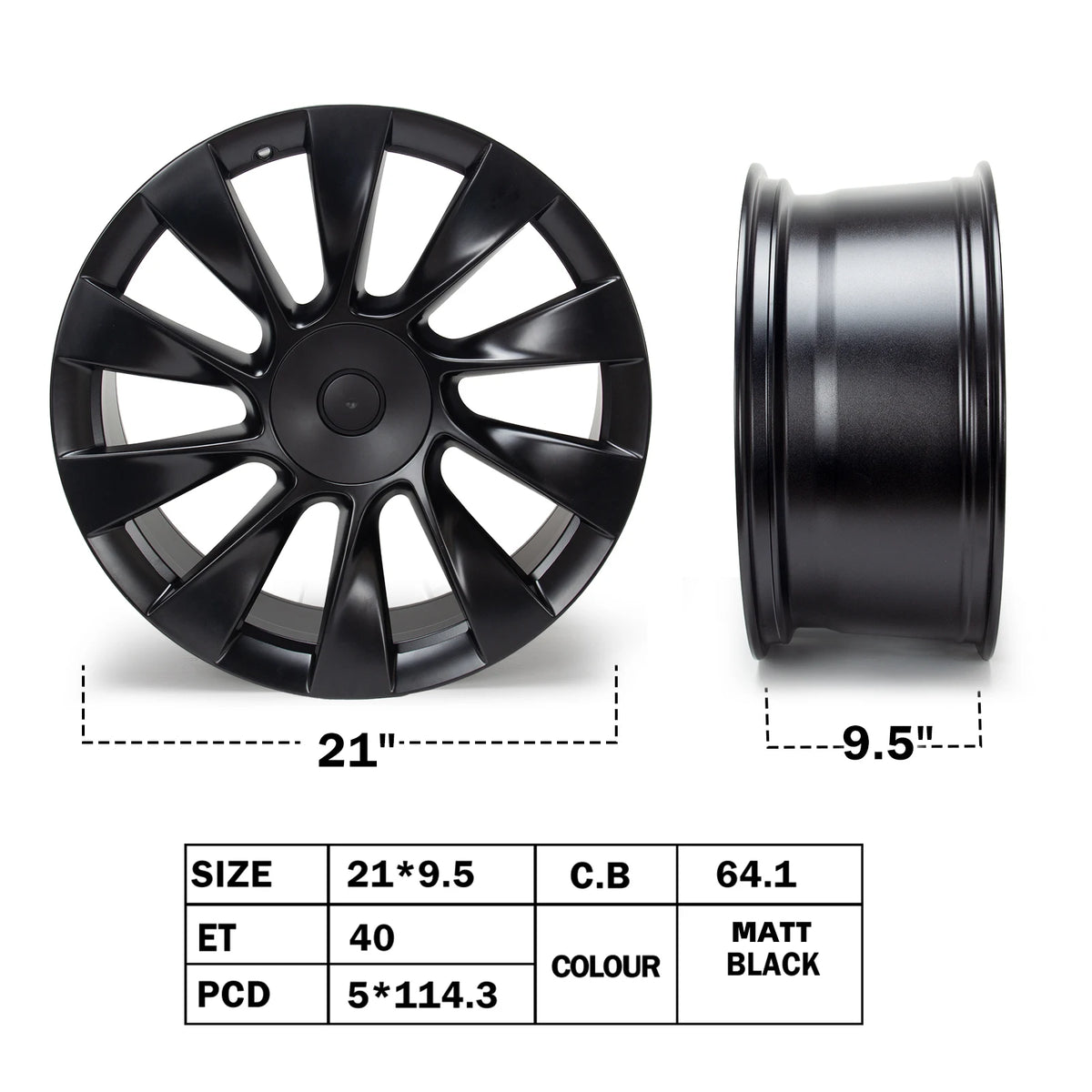21×9.5 Black Front Alloy Wheel for Model Y – 5×114.3, ET40