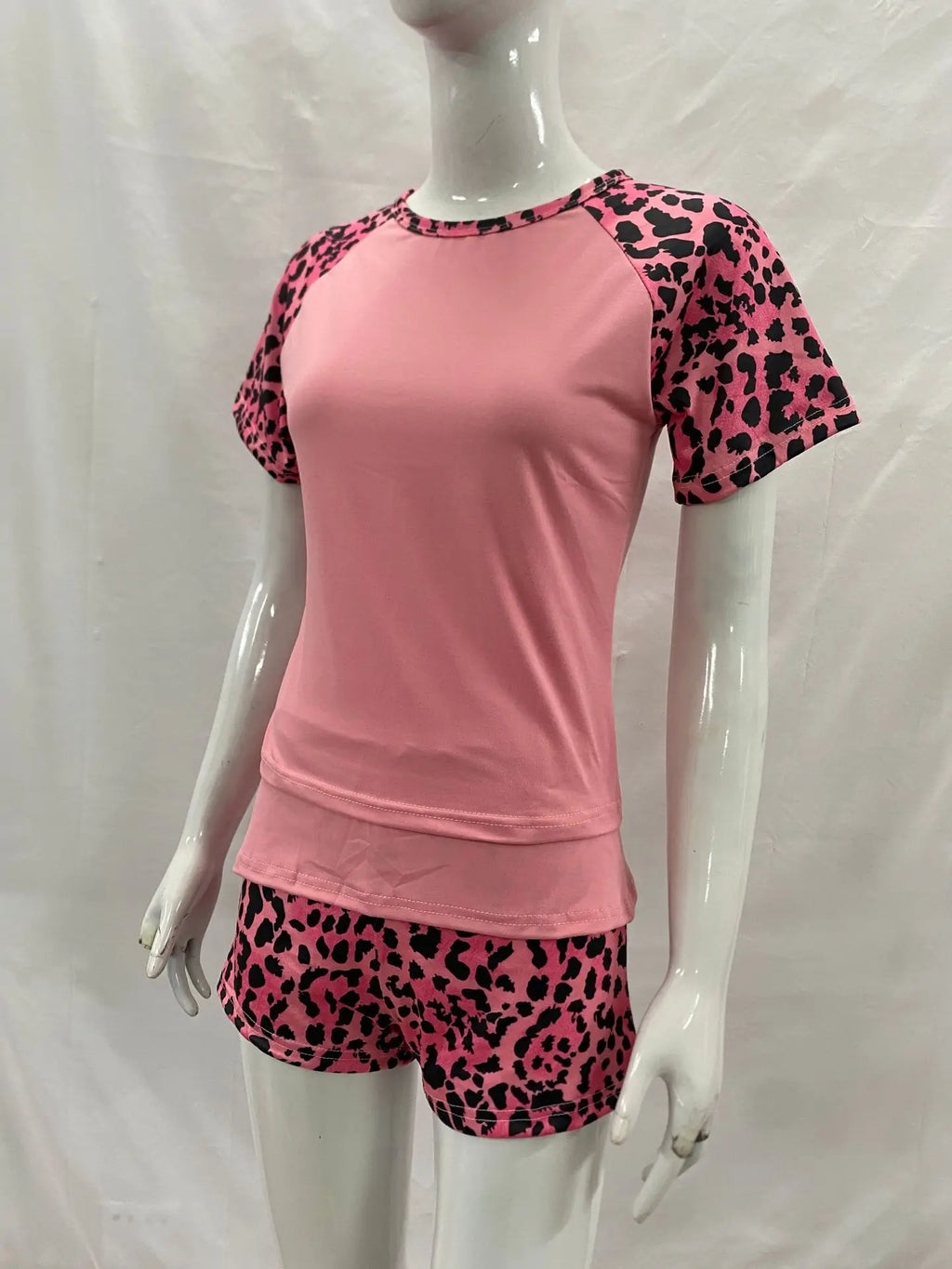 Women's Leopard-Patchwork Tee and Shorts Set