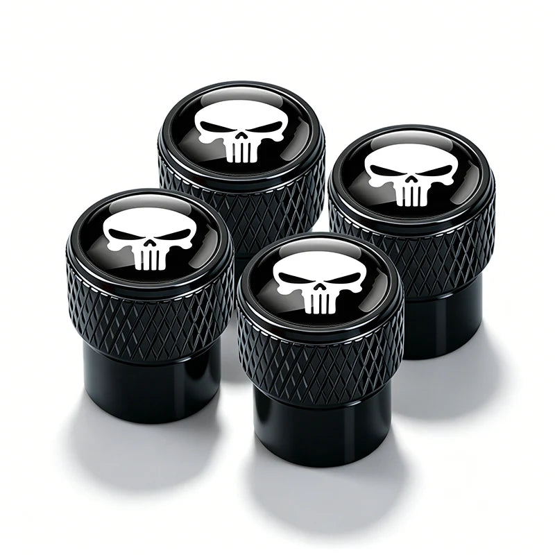Metal Skull-Design Tire Valve Caps – Set of 4