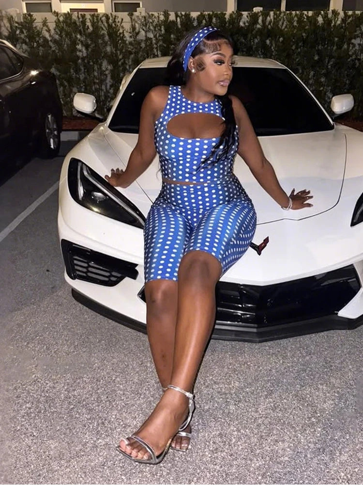 Women's Polka-Dot Crop Top and Shorts Set