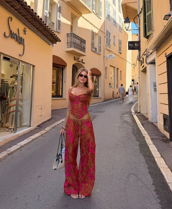 Women's Floral Top and Wide-Leg Pants — Separates or Set