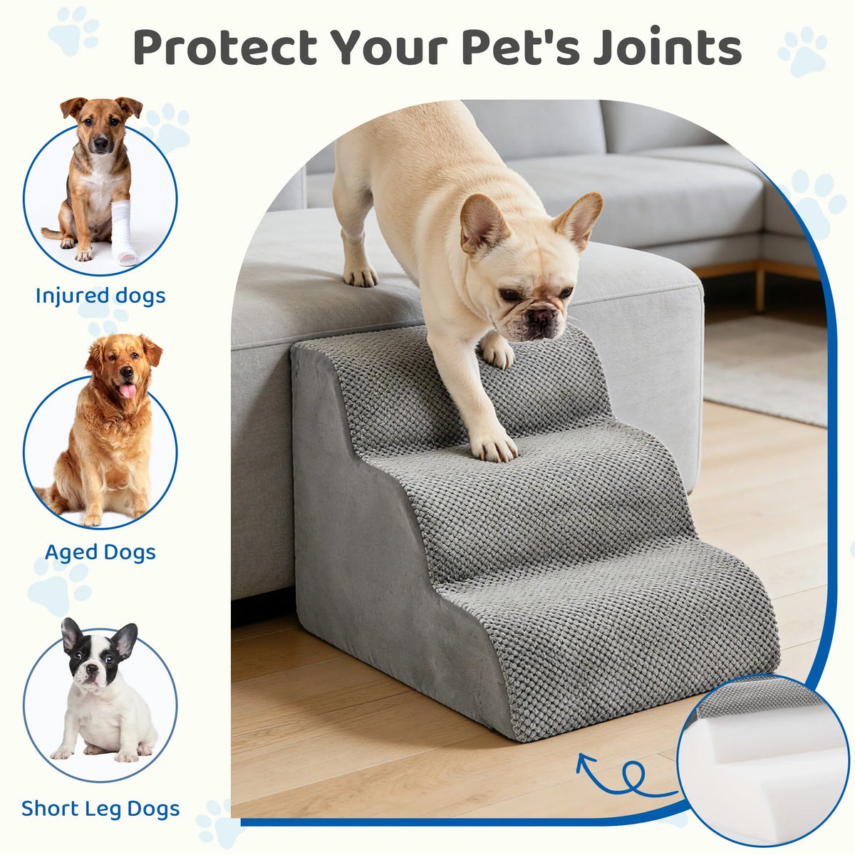 JHK 3-5 Step High-Density Foam Dog Stairs Ramp for Small Dogs Curved Pet Dog Steps Indoor Non-Slip Pet Ladder Ramp Stairs Whispering Desires Shoppe