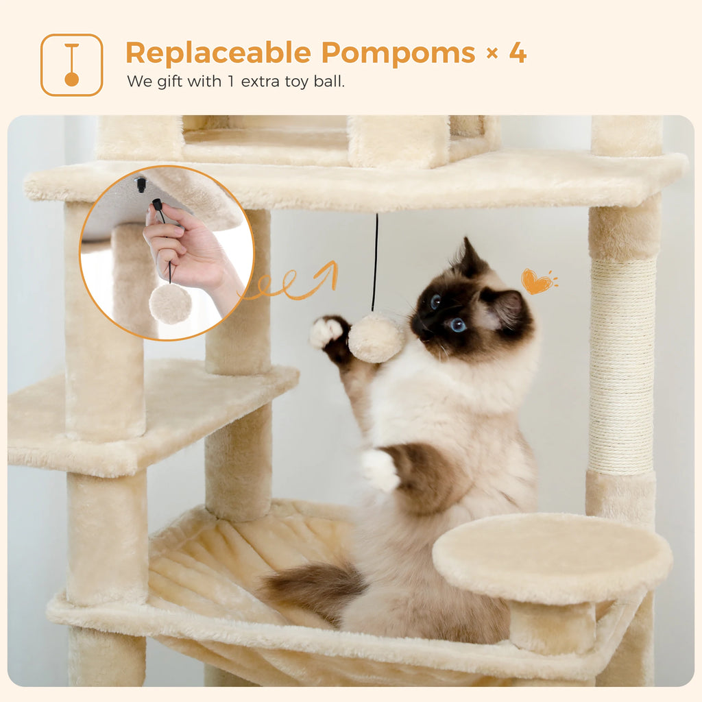 184cm Cat Tree with Hammock, Condo & Scratching Posts