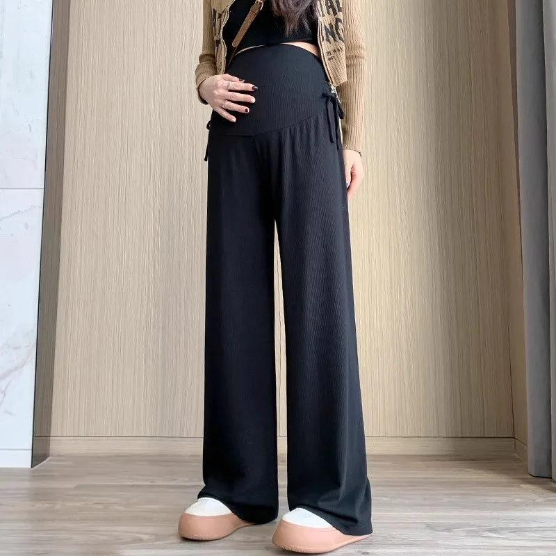 Maternity Trousers Spring and Autumn Outside Wear New Summer Petite Casual Drawstring Straight Wide Leg Trousers Maternity Wear Whispering Desires Shoppe