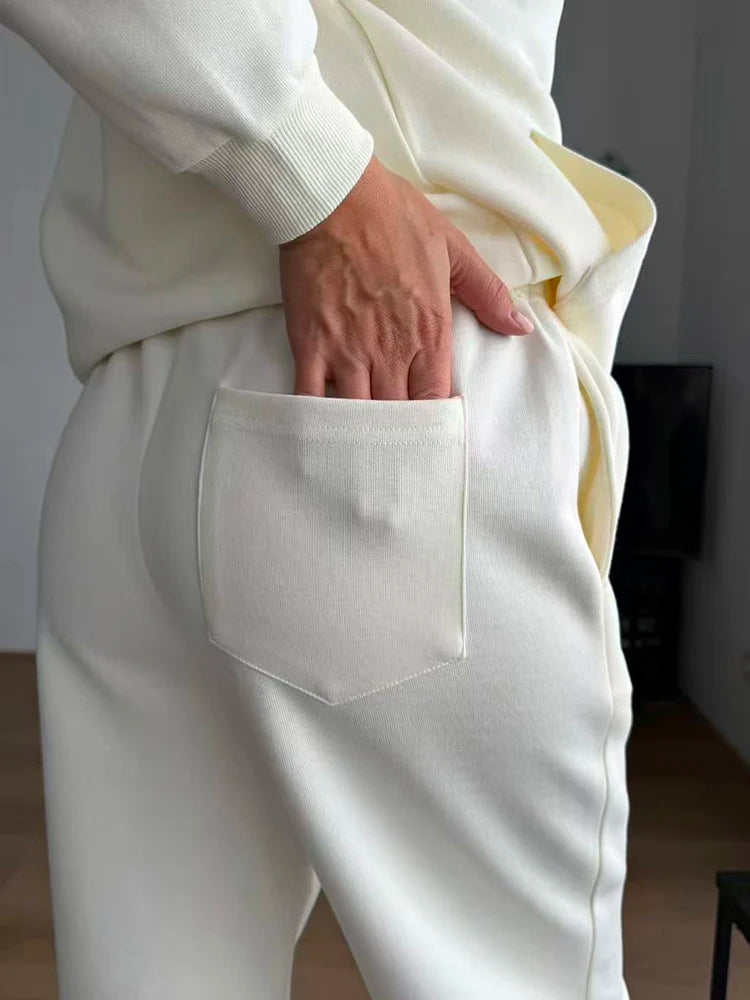 Women's Cotton-Blend Hoodie and Wide-Leg Pants Set