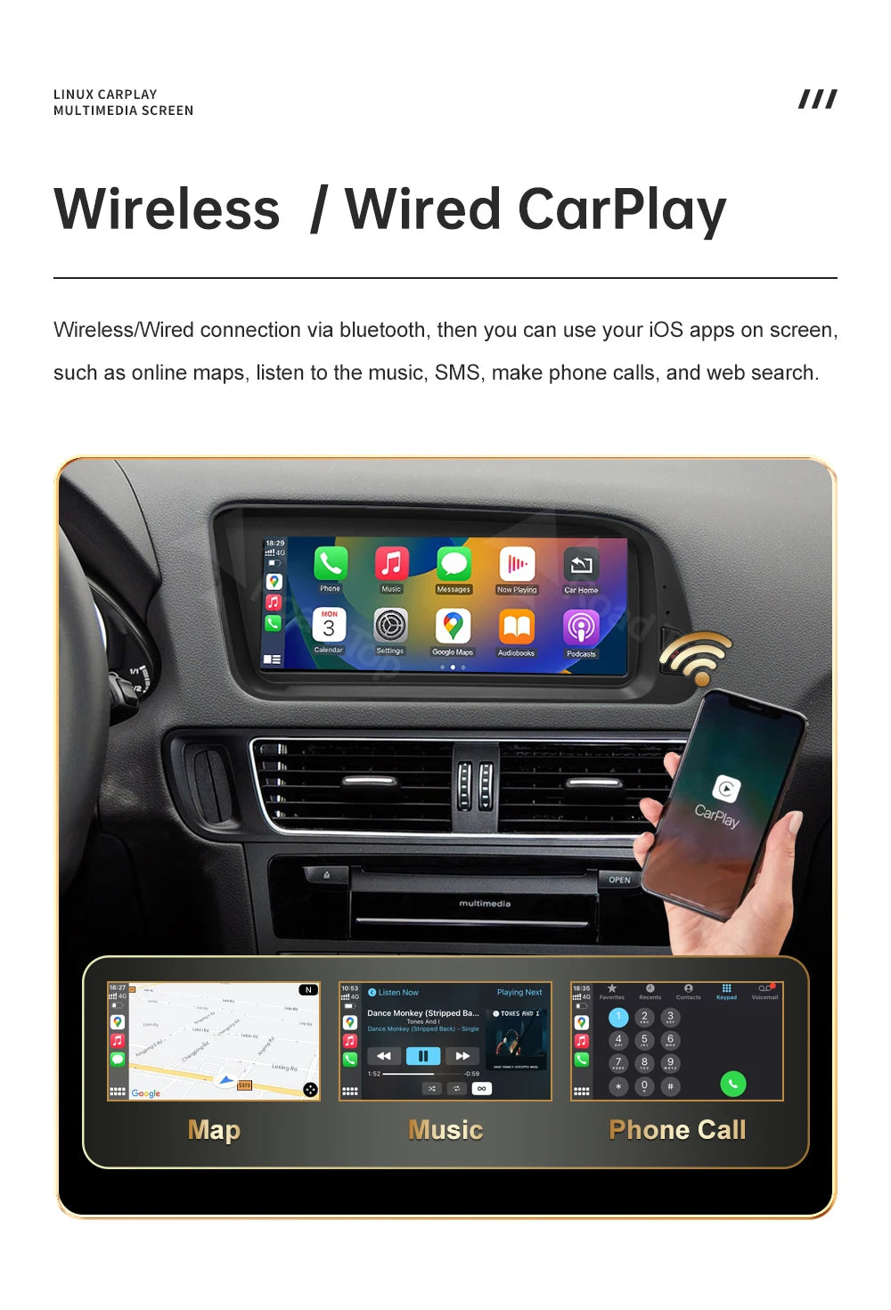 Road Top CarPlay Display for Audi Q5 2009–2017