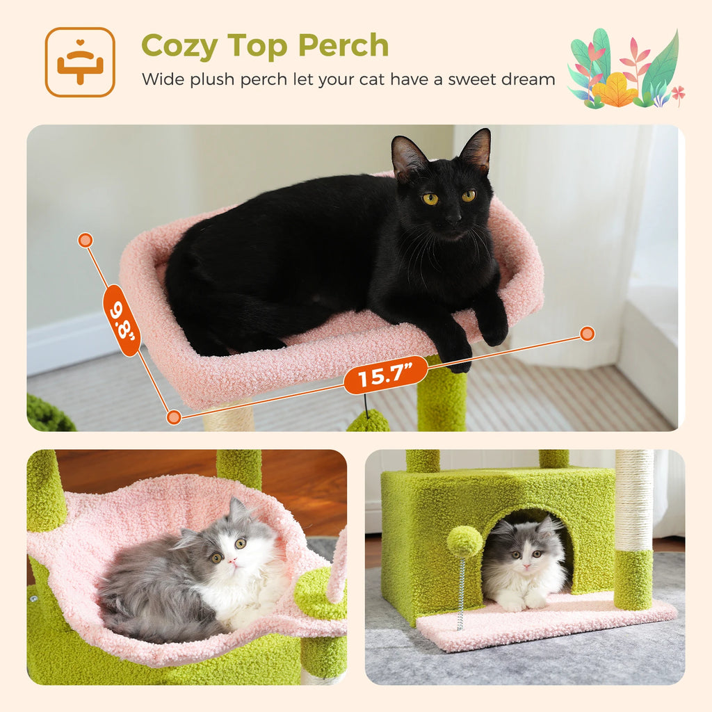 83cm Cactus Cat Tree with Condo & Hammock