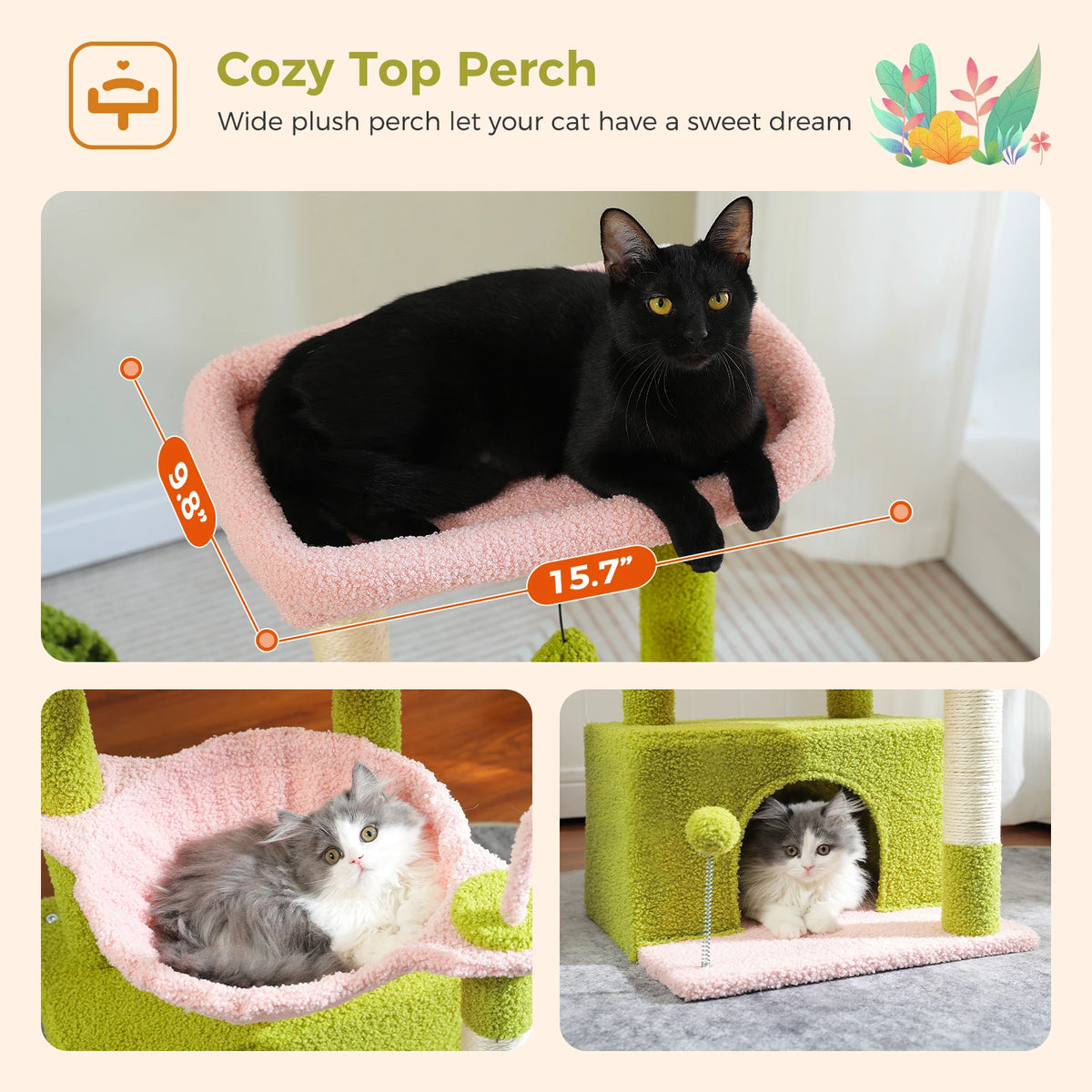 83cm Cactus Cat Tree with Condo & Hammock