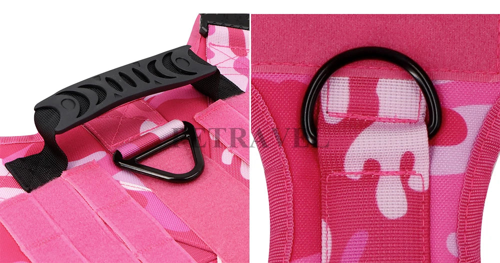 Pink Camouflage Adjustable Tactical Dog Harness