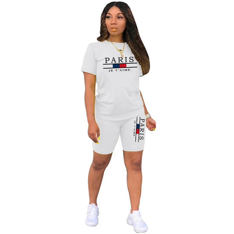 Women's Printed Short-Sleeve Tee and Shorts Set