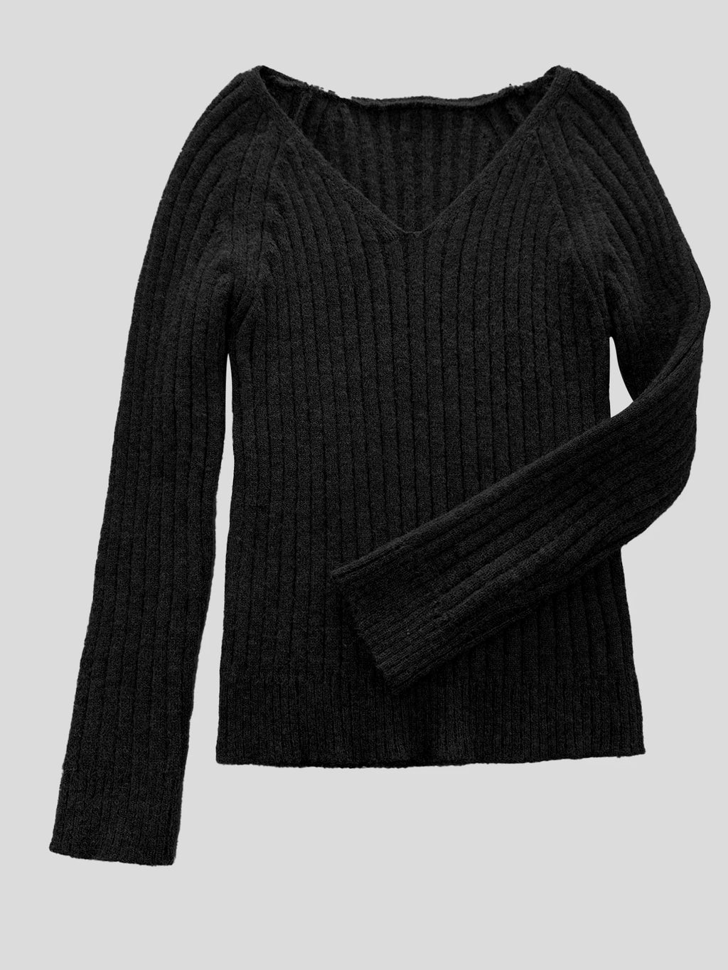 Women's Ribbed V-Neck Knit Sweater