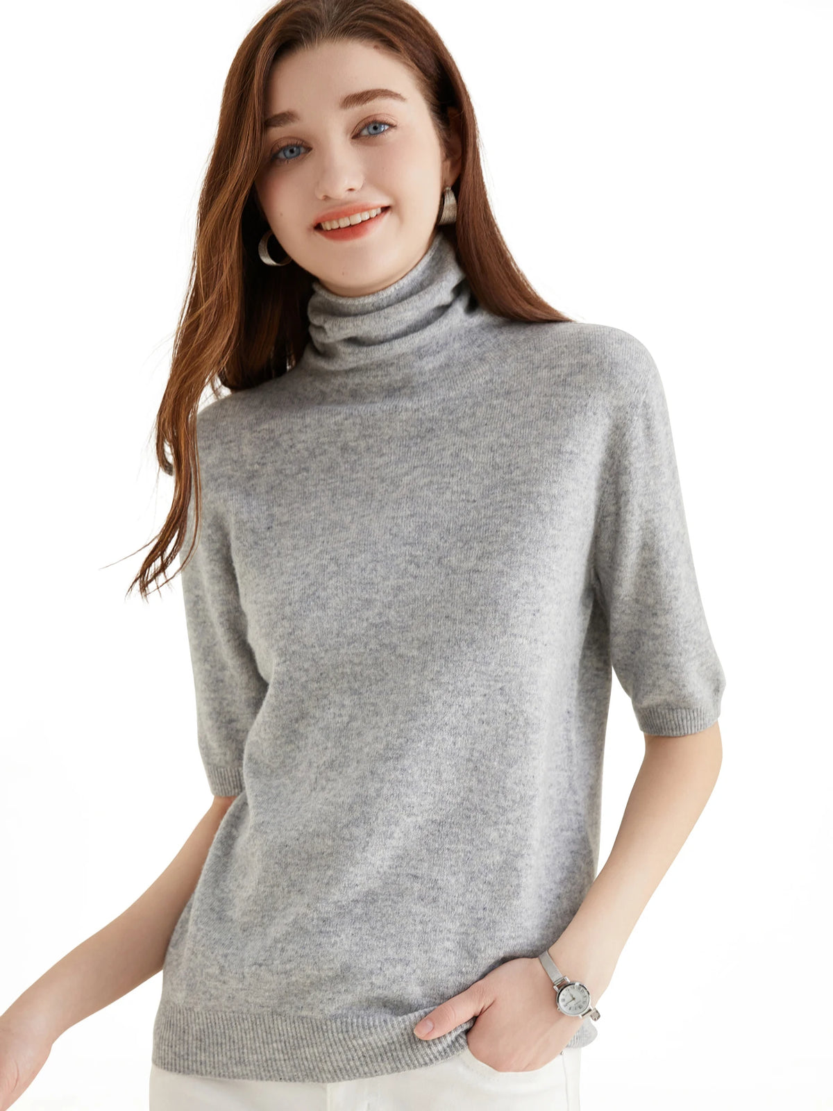 Women's Knit Tops Short Sleeve Fashion Women Sweaters New 100% Merino Wool Knitwears Vintage Sweater Turtleneck Pullover Clothes Dsers