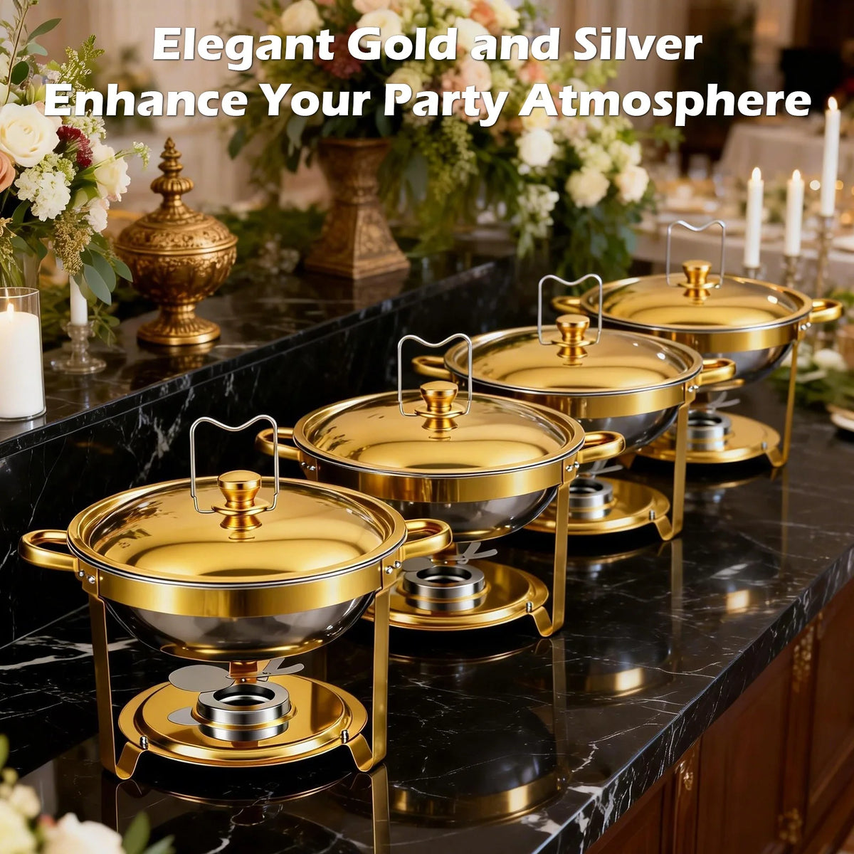 Round Stainless Steel Chafing Dishes — Assorted Packs