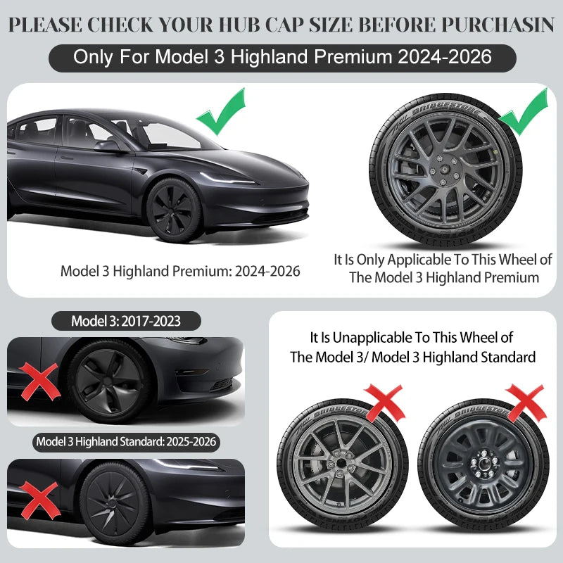 TSLLUG 18-Inch Wheel Covers for Tesla Model 3 Highland – Set of 4