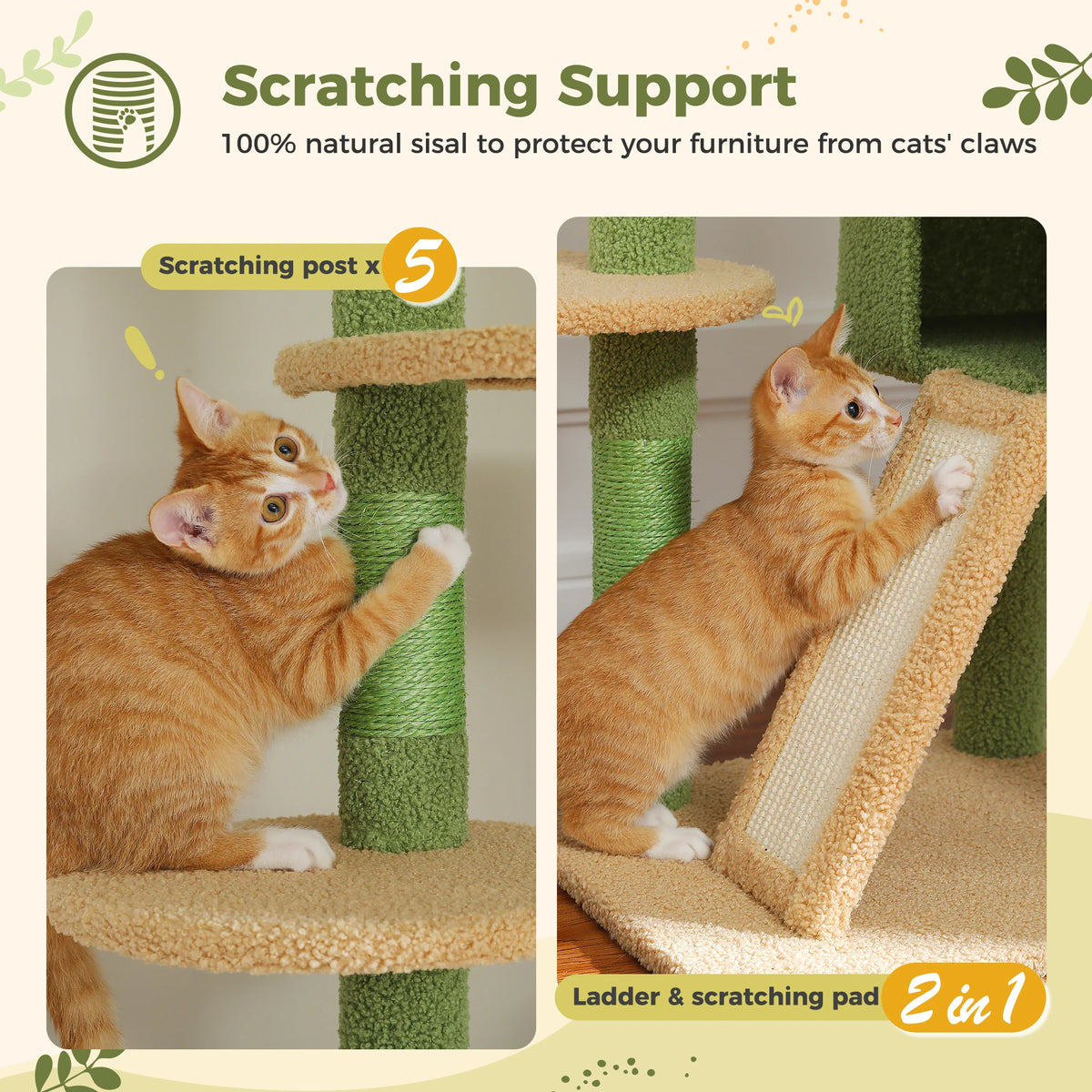 Adjustable Floor-to-Ceiling Cat Tree with Large Hammock