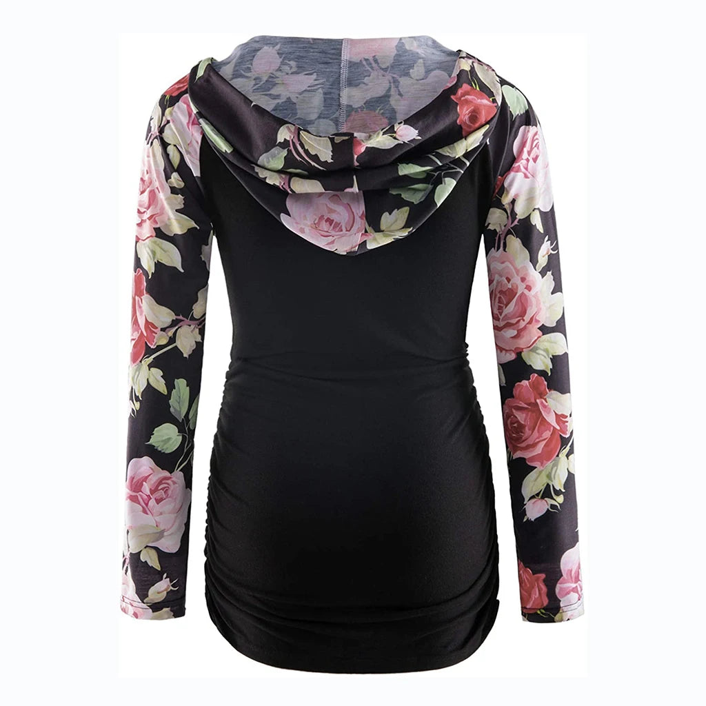 Striped V-Neck Maternity Hoodie