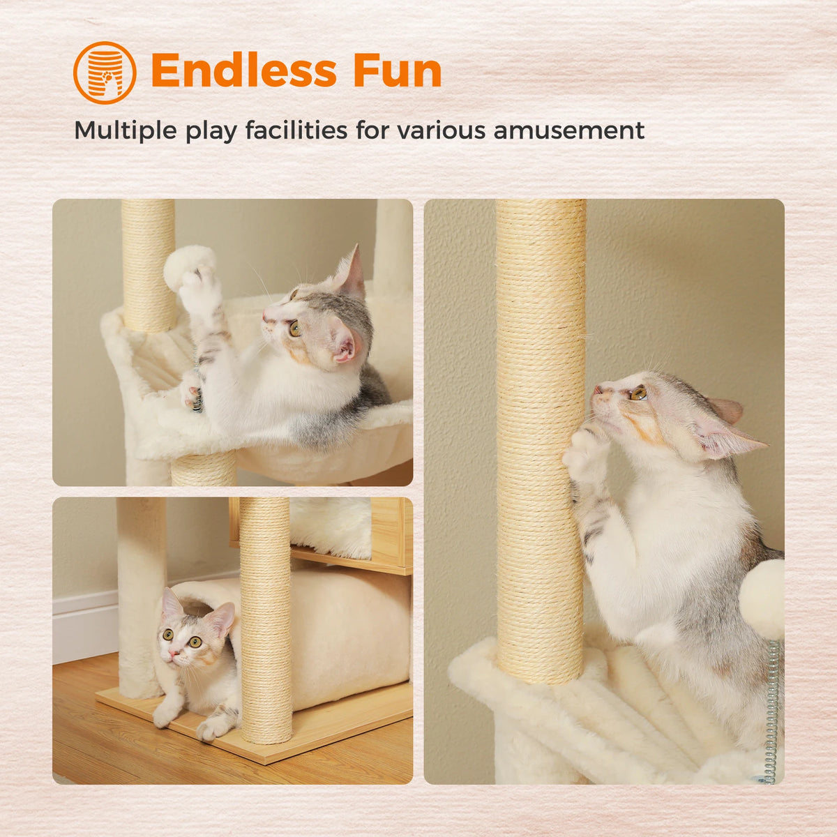 Adjustable Floor-to-Ceiling Cat Tree with Large Hammock