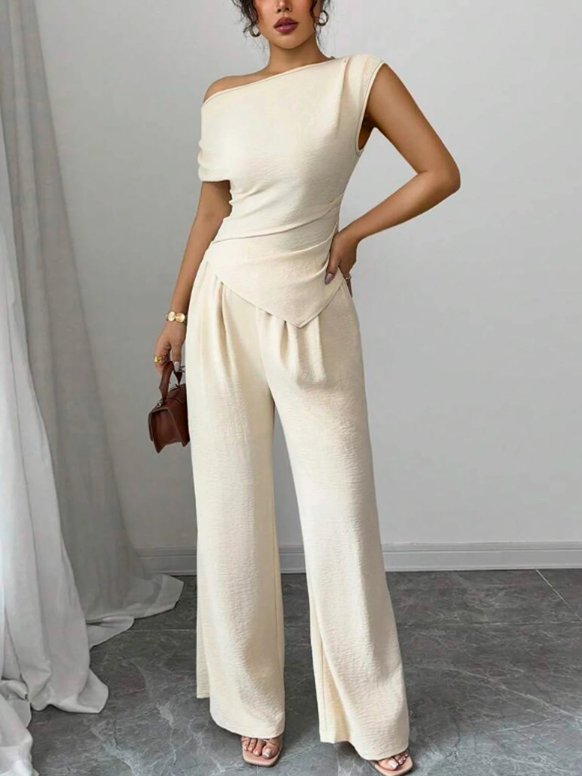 Women's Asymmetric Top and Wide-Leg Pants Set
