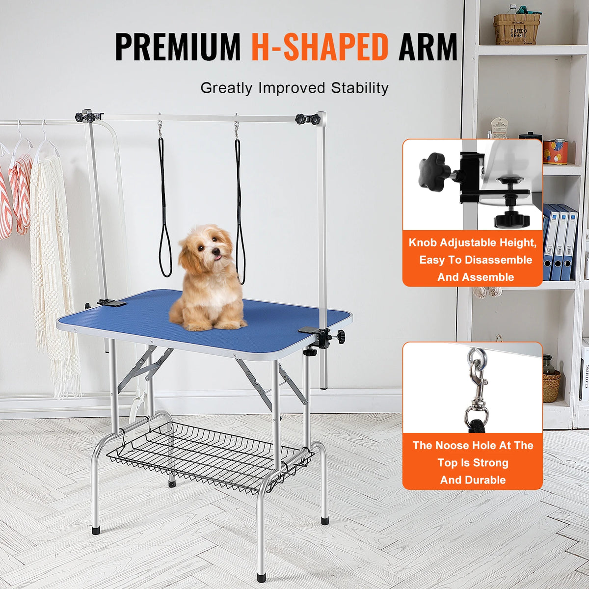 SucceBuy Folding Pet Grooming Table with Two Arms