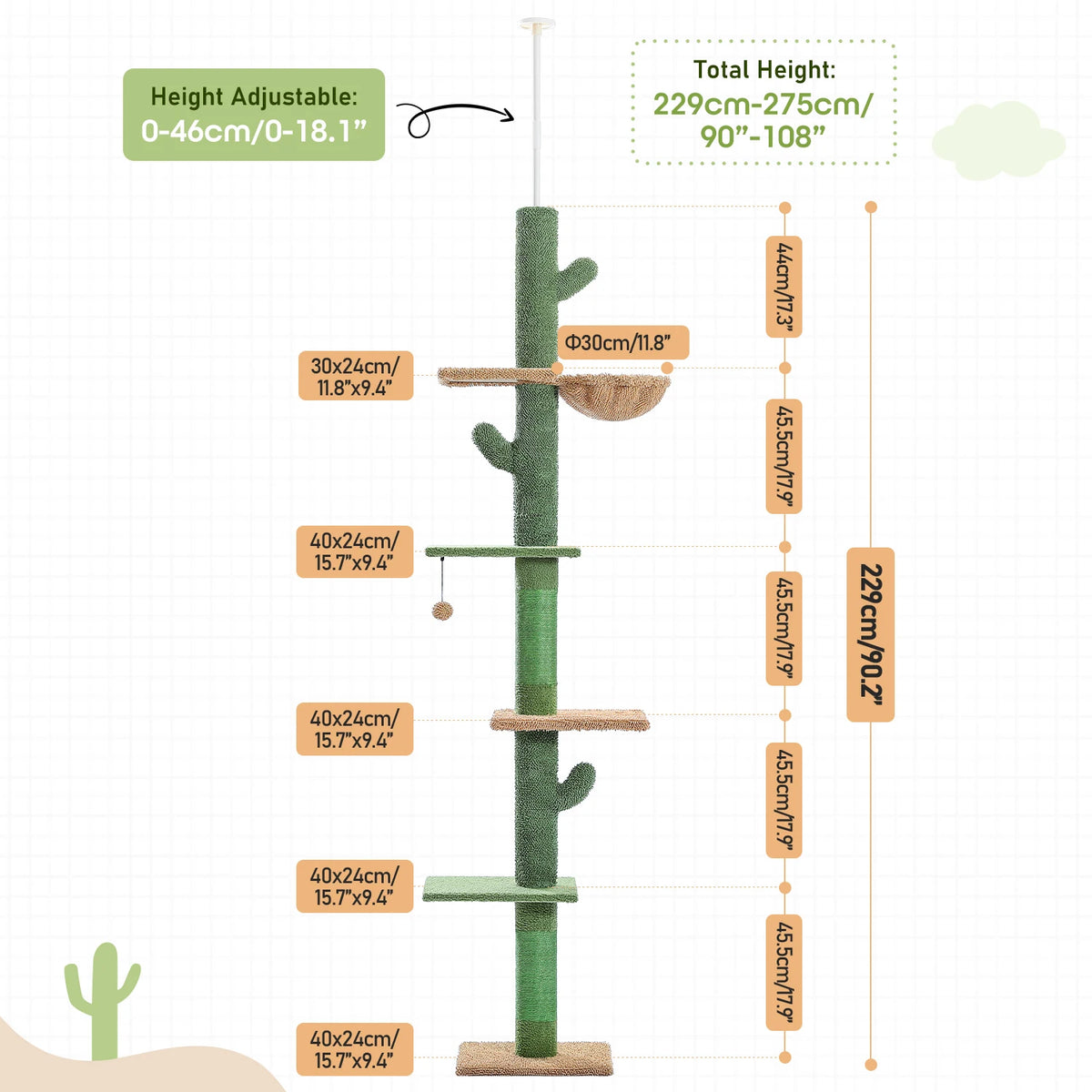 Five-Tier Cactus Floor-to-Ceiling Cat Tree