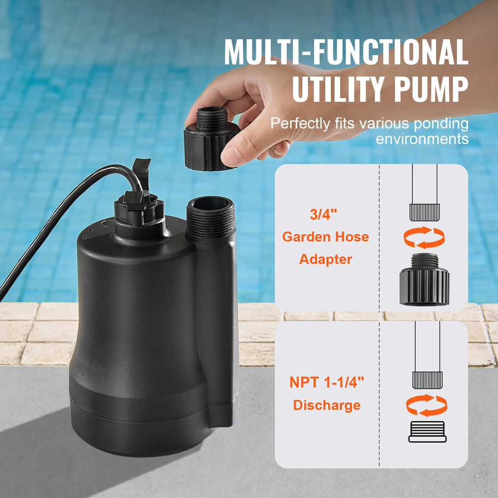 SucceBuy 1/3 HP 2450 GPH Submersible Utility Pump