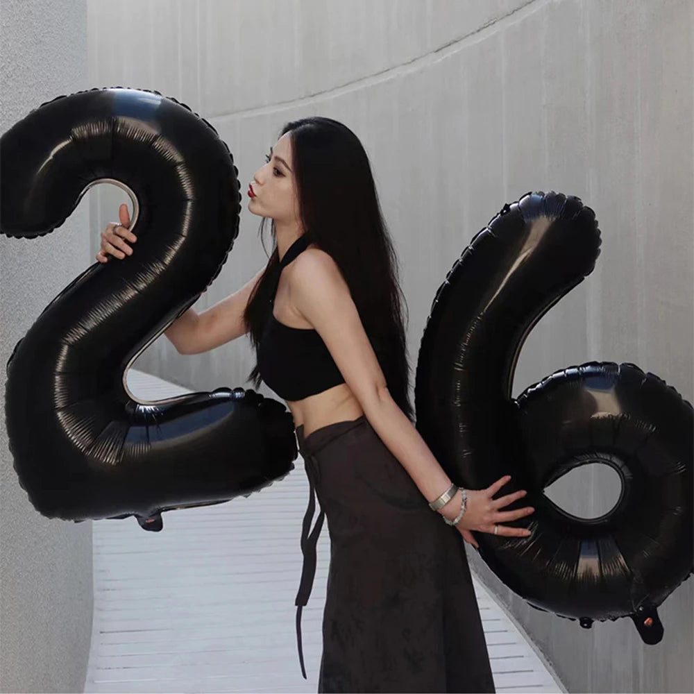 Black Number & Happy Birthday Foil Balloon Set