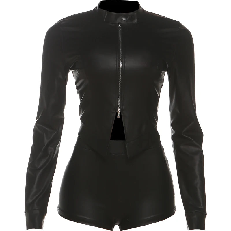 Women's Stand-Collar Jacket and Bike Shorts Set