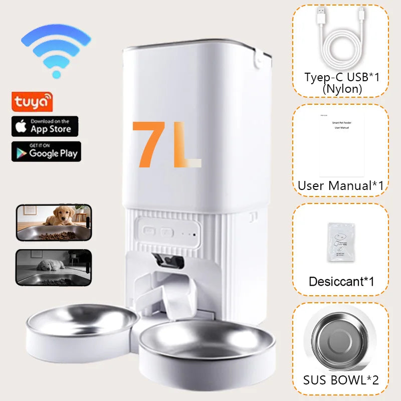 NITYERS 7L Camera Pet Feeder with Double Bowls