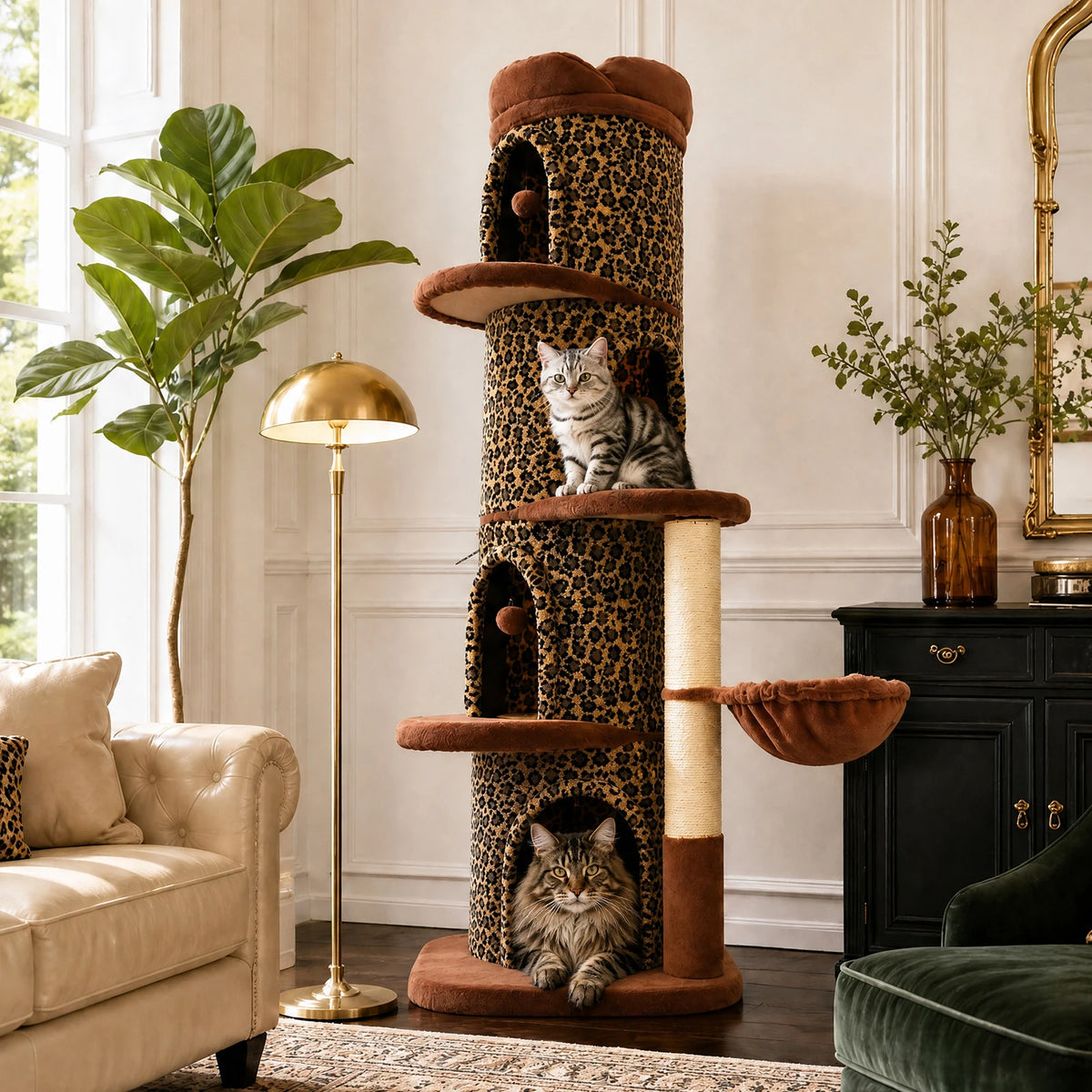 Large Cat Tree with Multiple Condos & Flower Bed