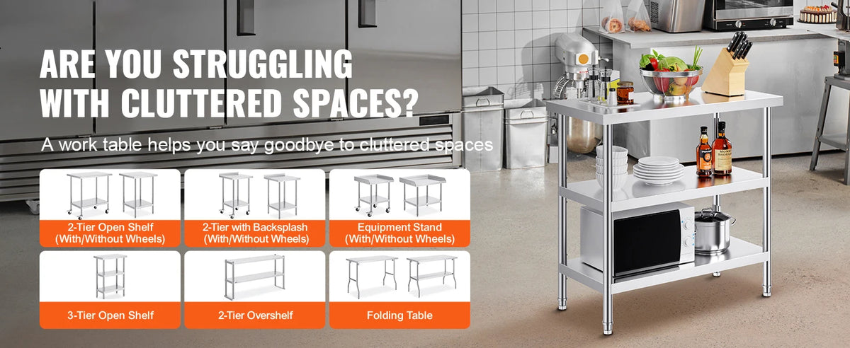 SucceBuy Stainless-Steel Kitchen Prep Work Table