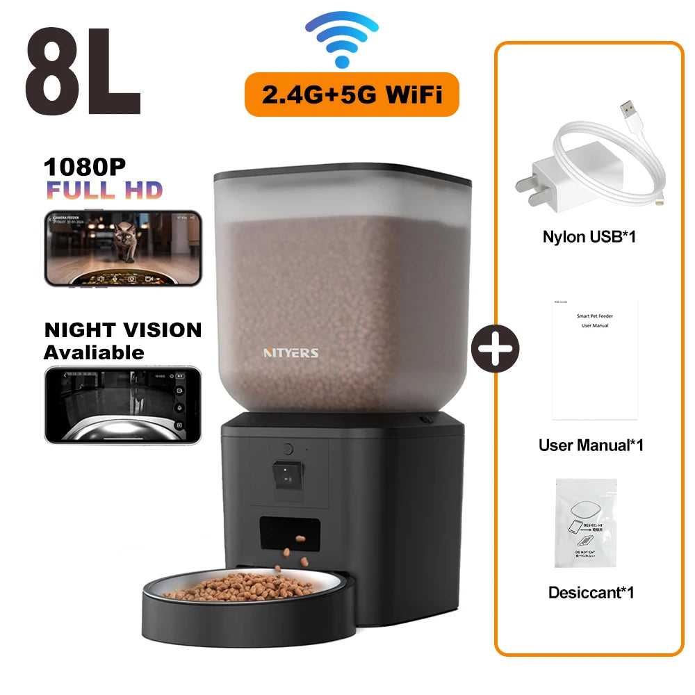 NITYERS 8L Camera Pet Feeder with WiFi