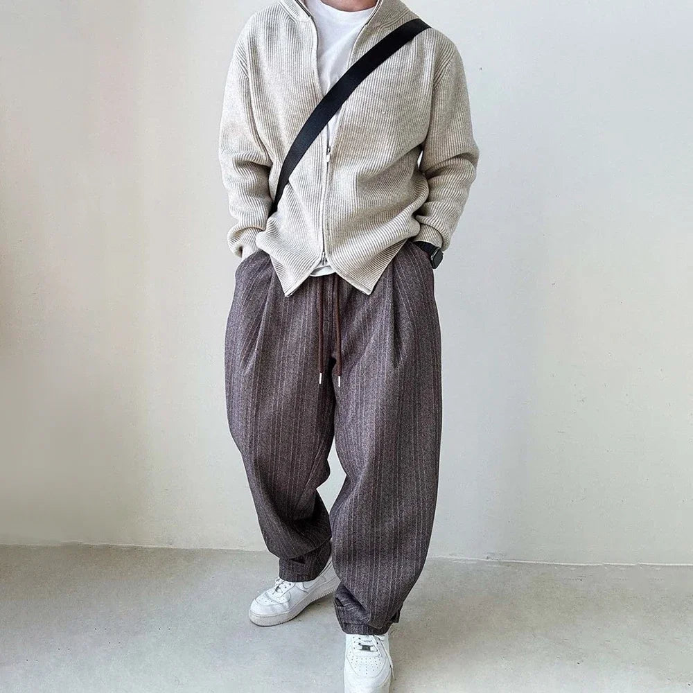 Men's Wide-Leg Drawstring Streetwear Pants