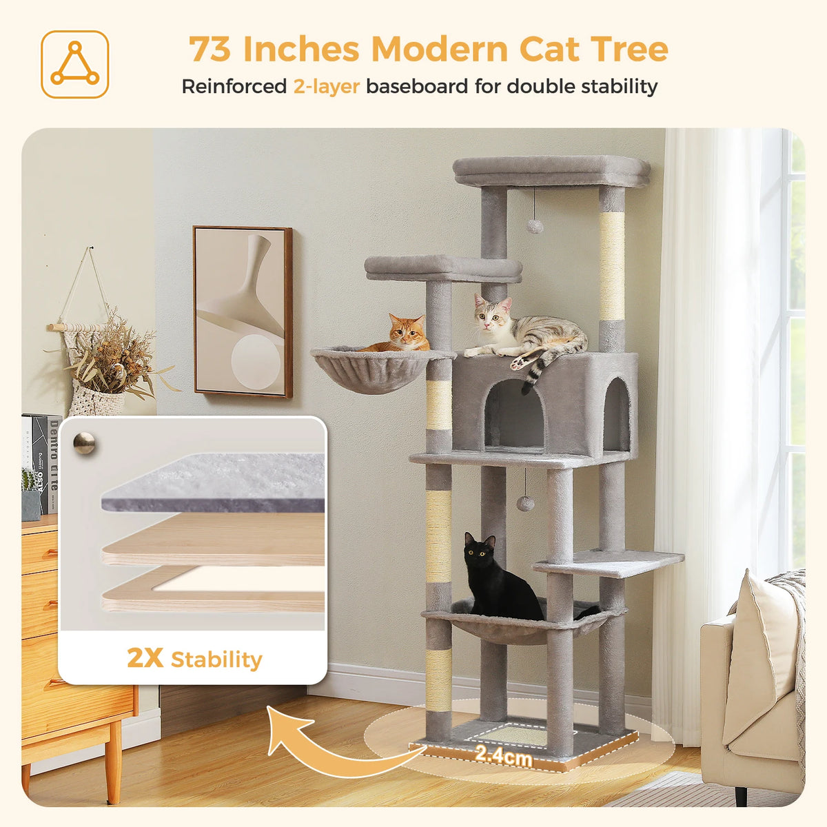 Large Cat Tree for Indoor Cats Multi-Level Cat Tower with Scratching Posts Soft Hammock Large Cat Condo Cat Accessories Cat Toys Whispering Desires Shoppe