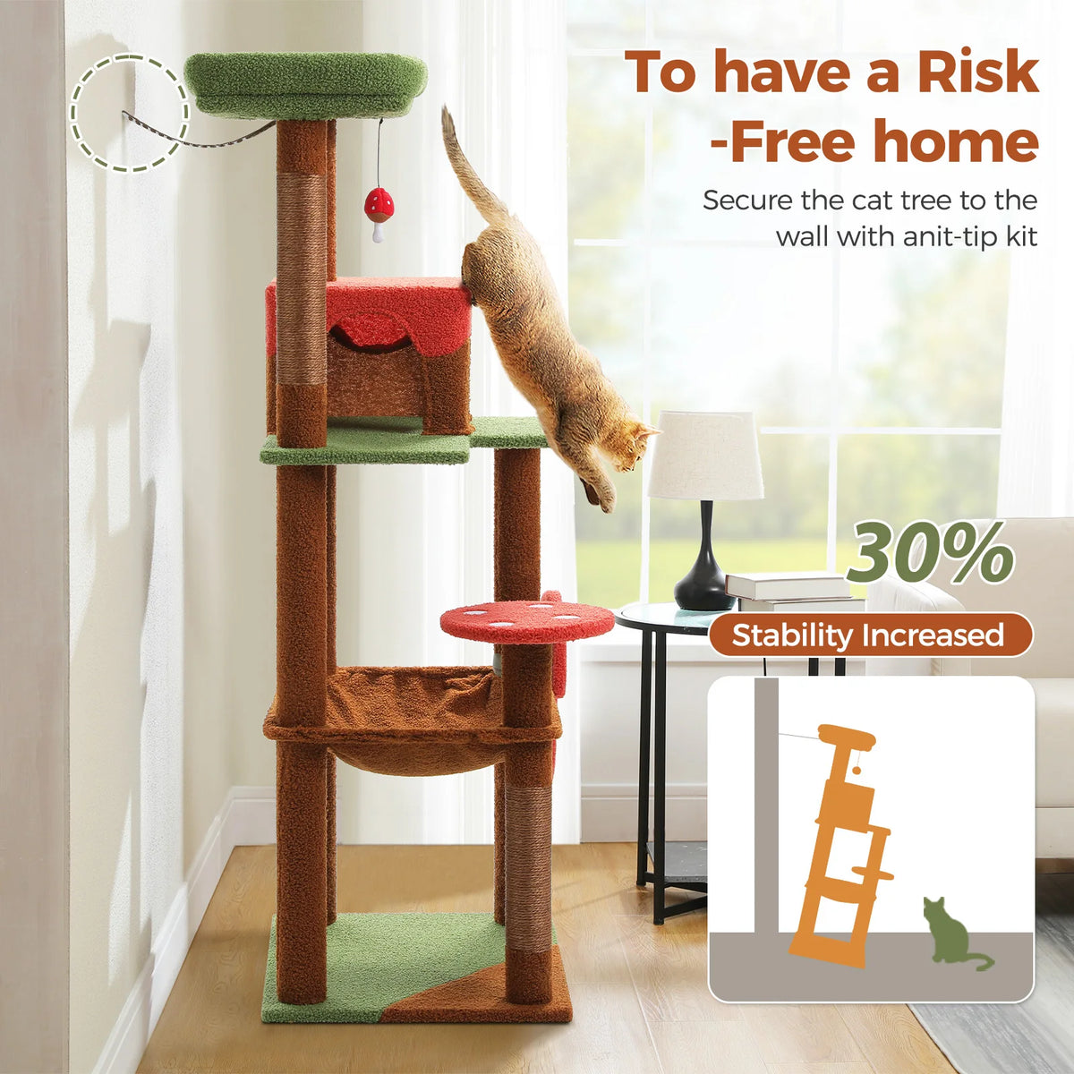 143cm Mushroom Cat Tree with Removable Scratcher